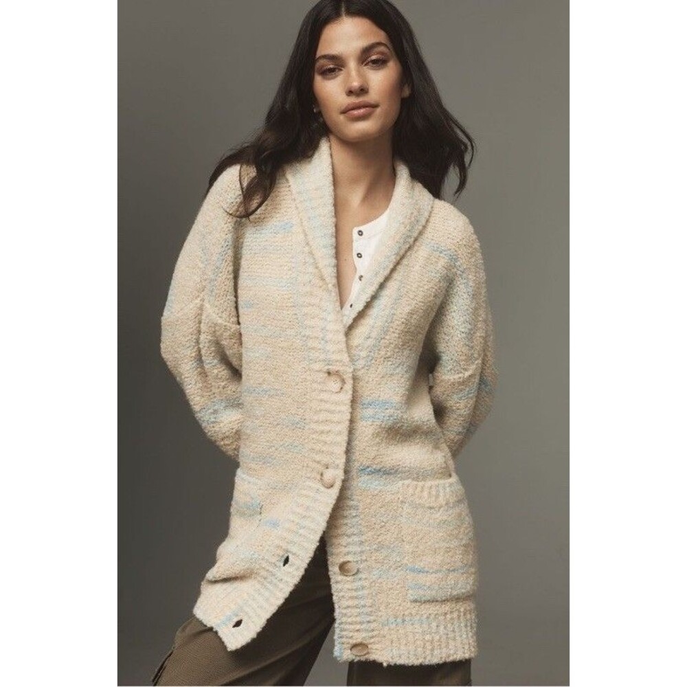 Anthropologie Pilcro Oversized Cardigan Sweater Sz M Blue Pattern